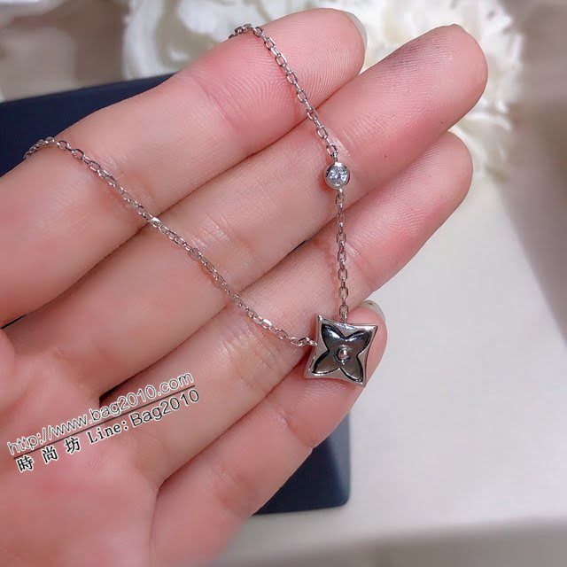 Louis Vuitton純銀飾品 路易威登限定天然黑灰貝項鏈 LV單花單鑽鎖骨鏈  zglv2244
